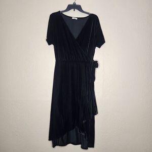 Earthbound Trading Wrap Dress Women's XXL Black Velvet Midi Asymmetrical Stretch